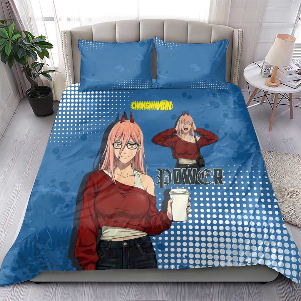 Power Chainsaw Man in Street Chic Bedding Set Bold Blue Anime Aesthetic with Power