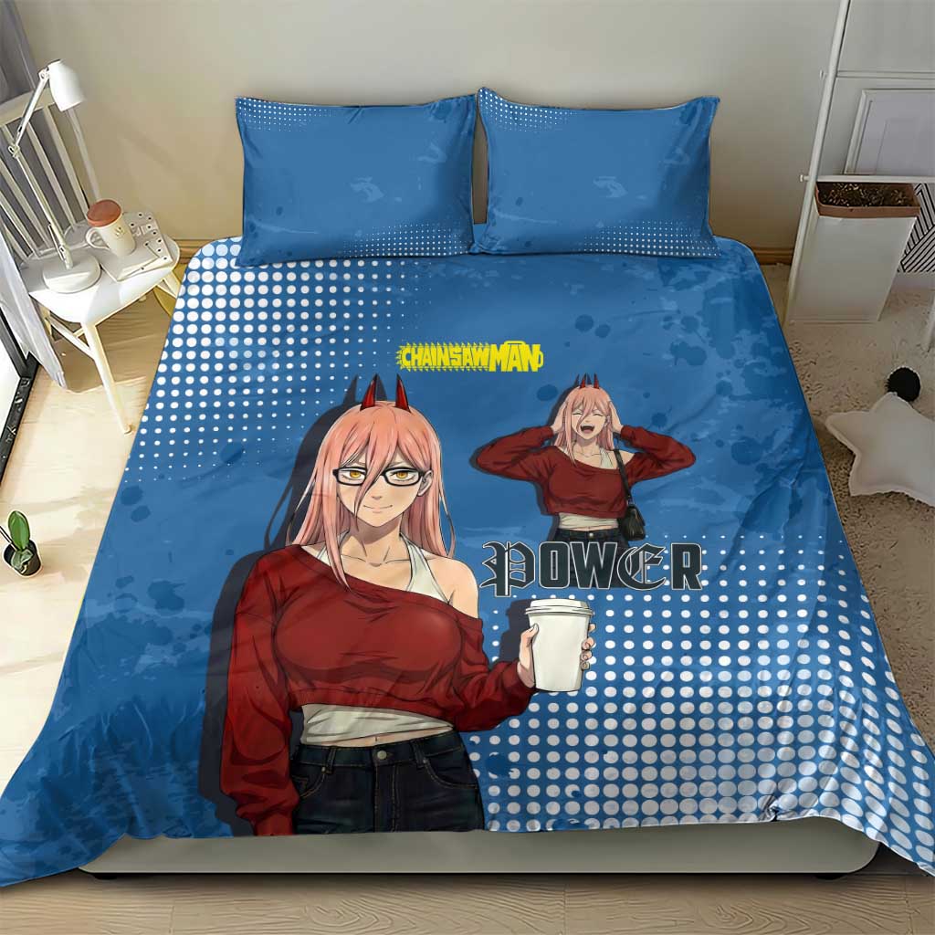 Power Chainsaw Man in Street Chic Bedding Set Bold Blue Anime Aesthetic with Power