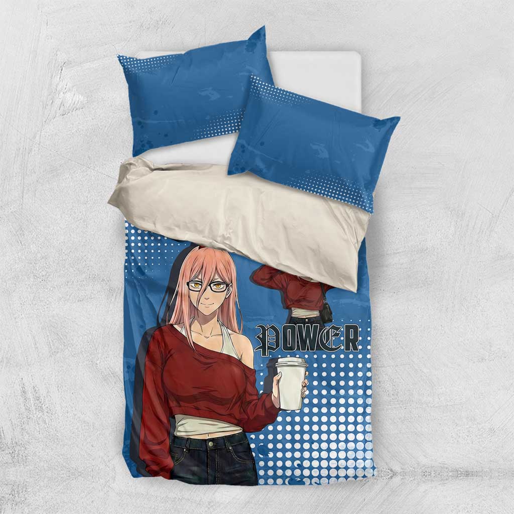 Power Chainsaw Man in Street Chic Bedding Set Bold Blue Anime Aesthetic with Power
