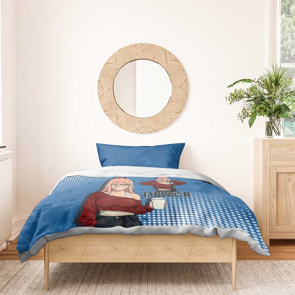 Power Chainsaw Man in Street Chic Bedding Set Bold Blue Anime Aesthetic with Power
