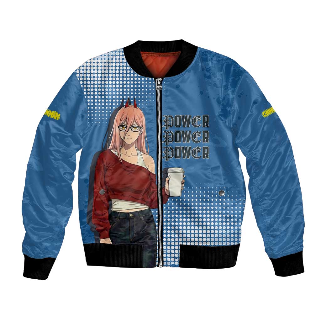 Power Chainsaw Man in Street Chic Bomber Jacket Bold Blue Anime Aesthetic with Power