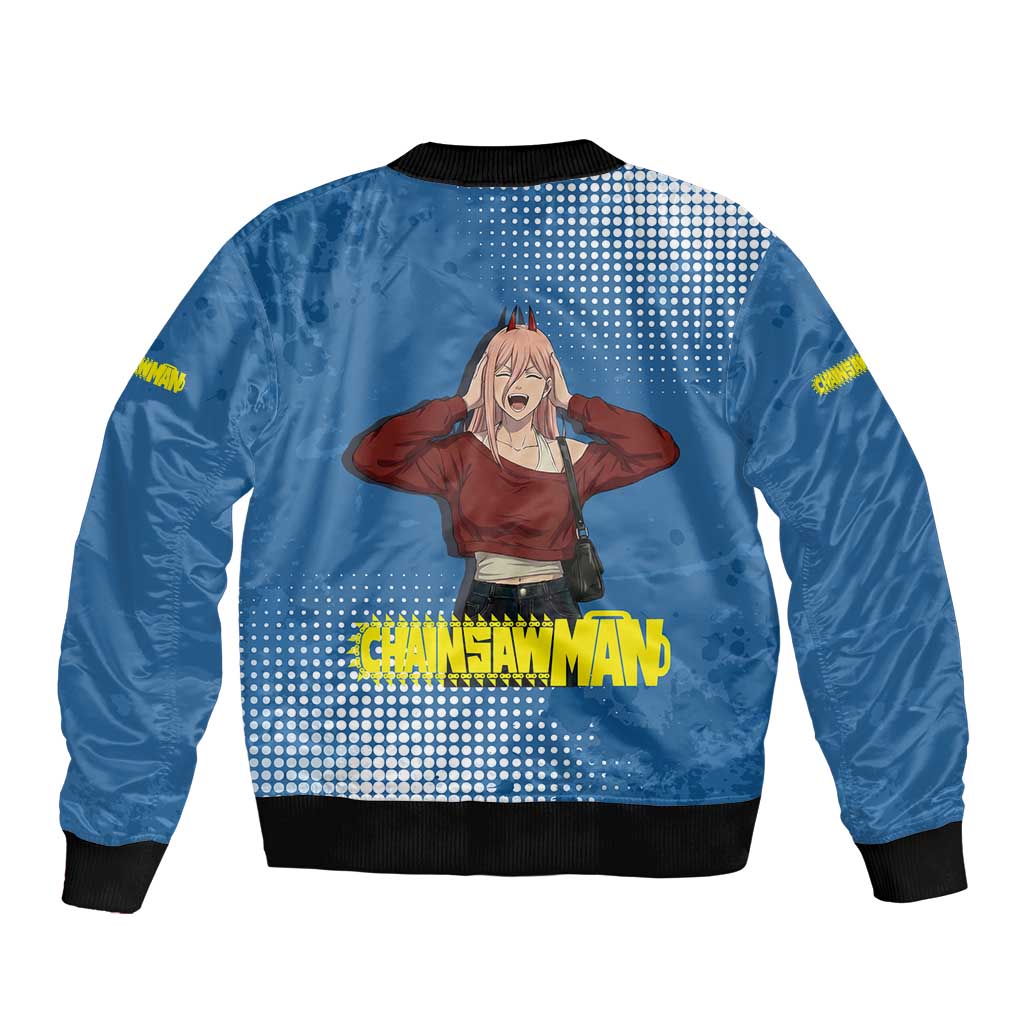 Power Chainsaw Man in Street Chic Bomber Jacket Bold Blue Anime Aesthetic with Power