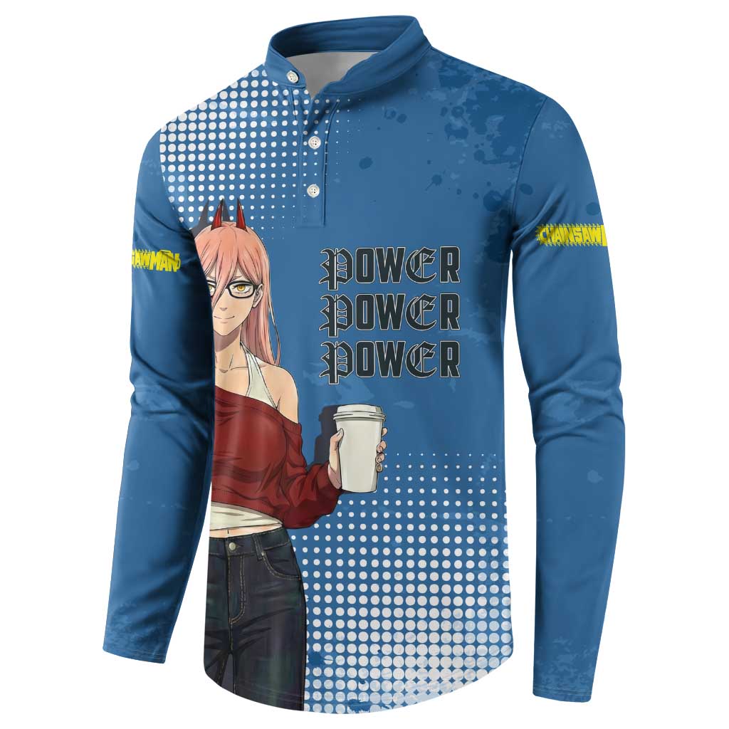 Power Chainsaw Man in Street Chic Button Sweatshirt Bold Blue Anime Aesthetic with Power