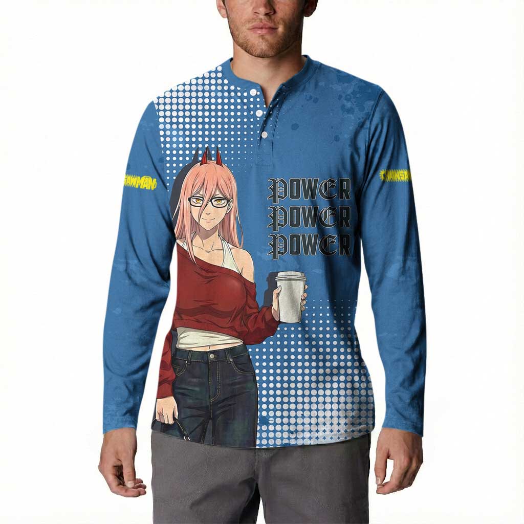 Power Chainsaw Man in Street Chic Button Sweatshirt Bold Blue Anime Aesthetic with Power