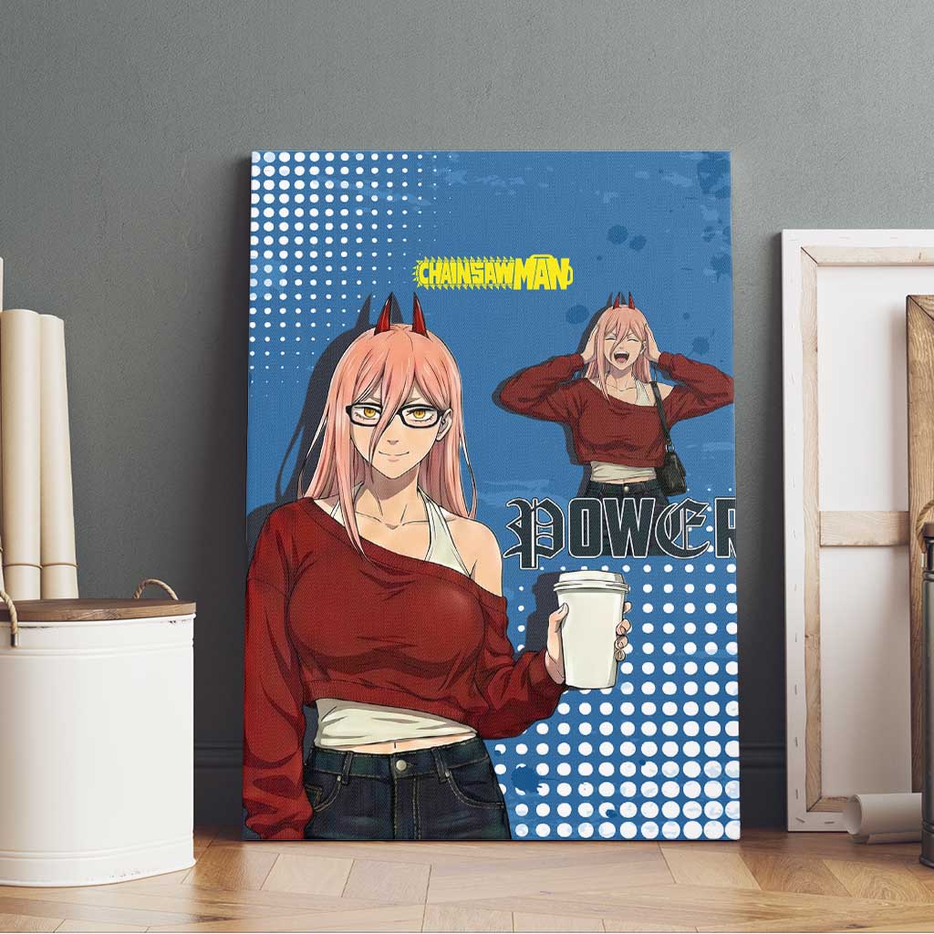 Power Chainsaw Man in Street Chic Canvas Wall Art Bold Blue Anime Aesthetic with Power