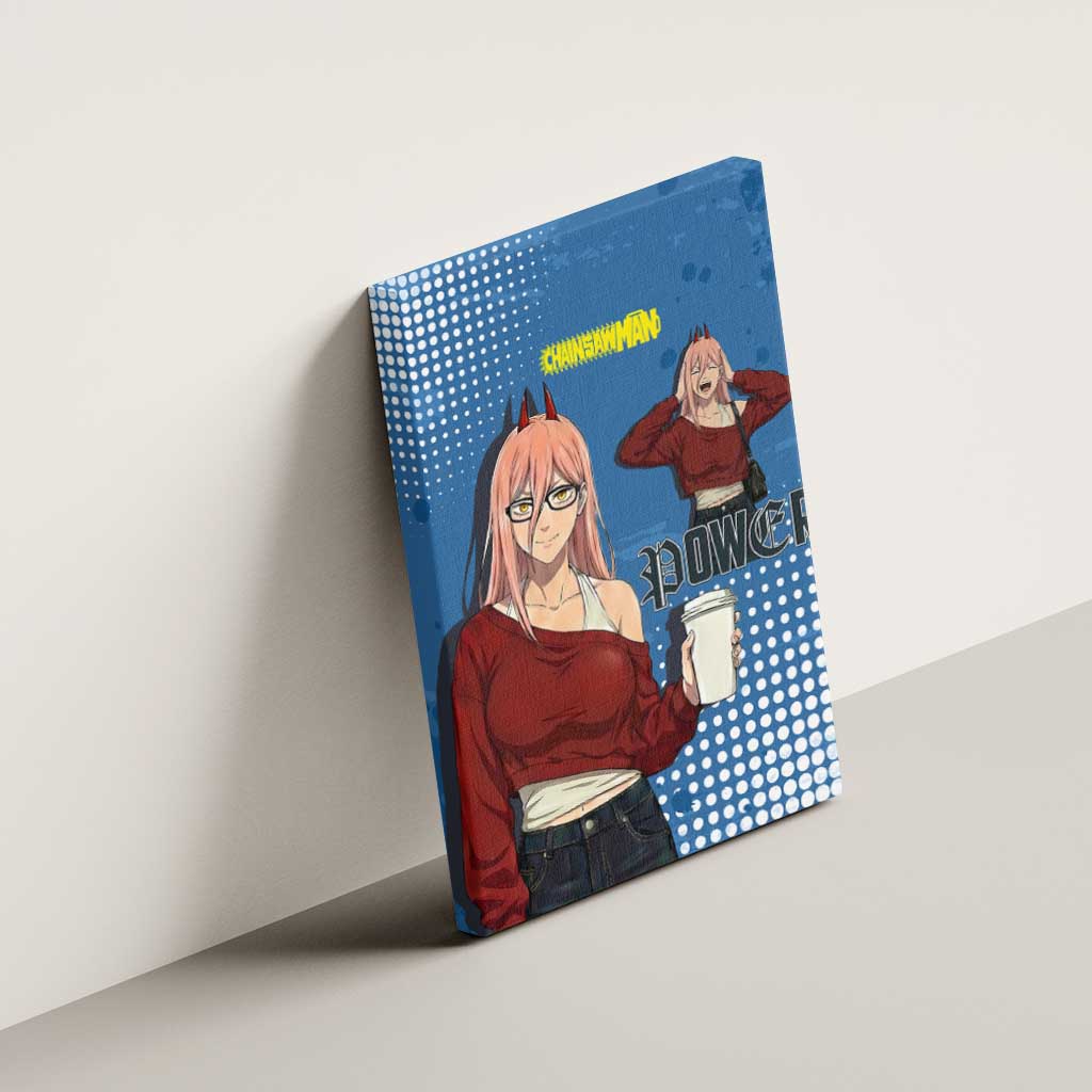 Power Chainsaw Man in Street Chic Canvas Wall Art Bold Blue Anime Aesthetic with Power