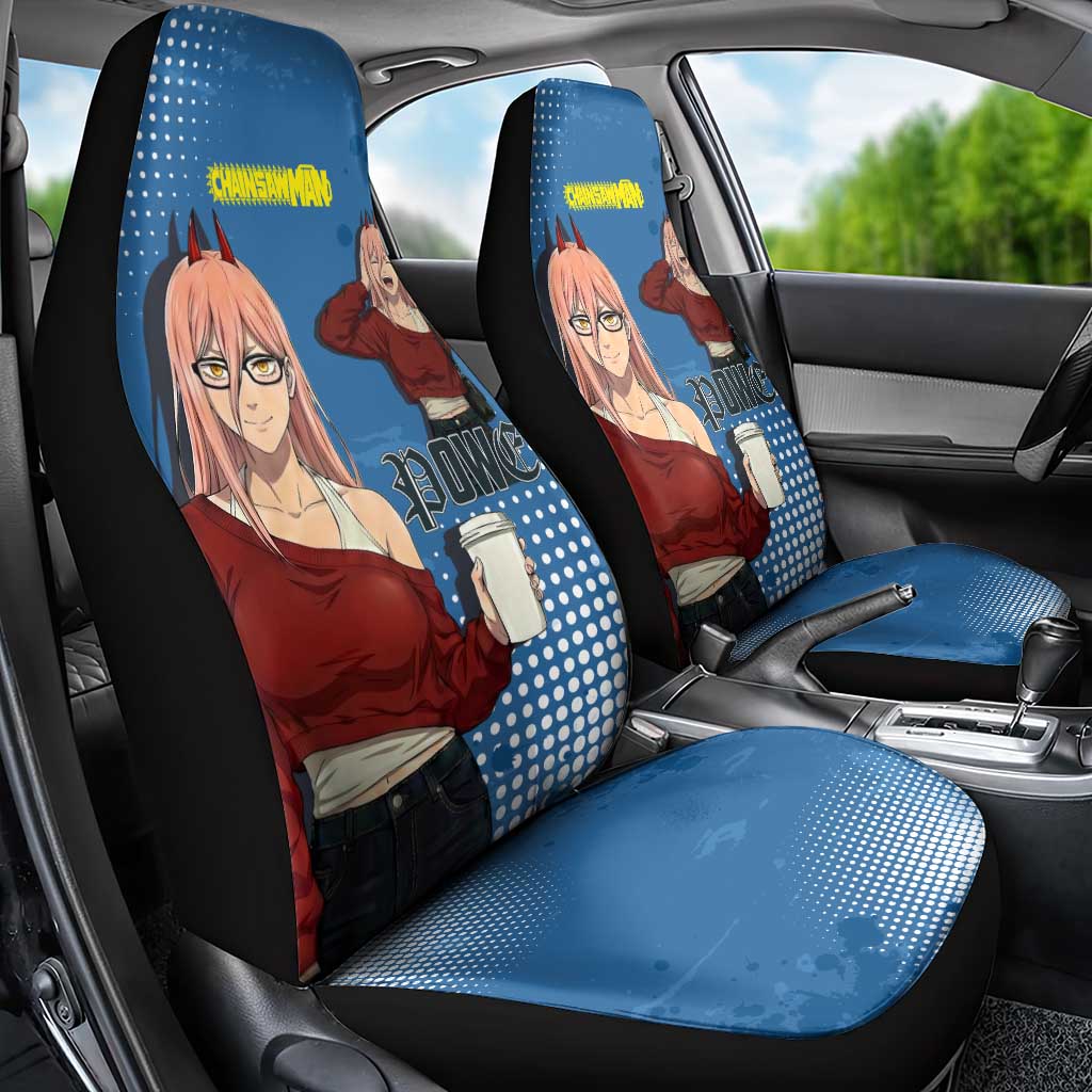 Power Chainsaw Man in Street Chic Car Seat Cover Bold Blue Anime Aesthetic with Power