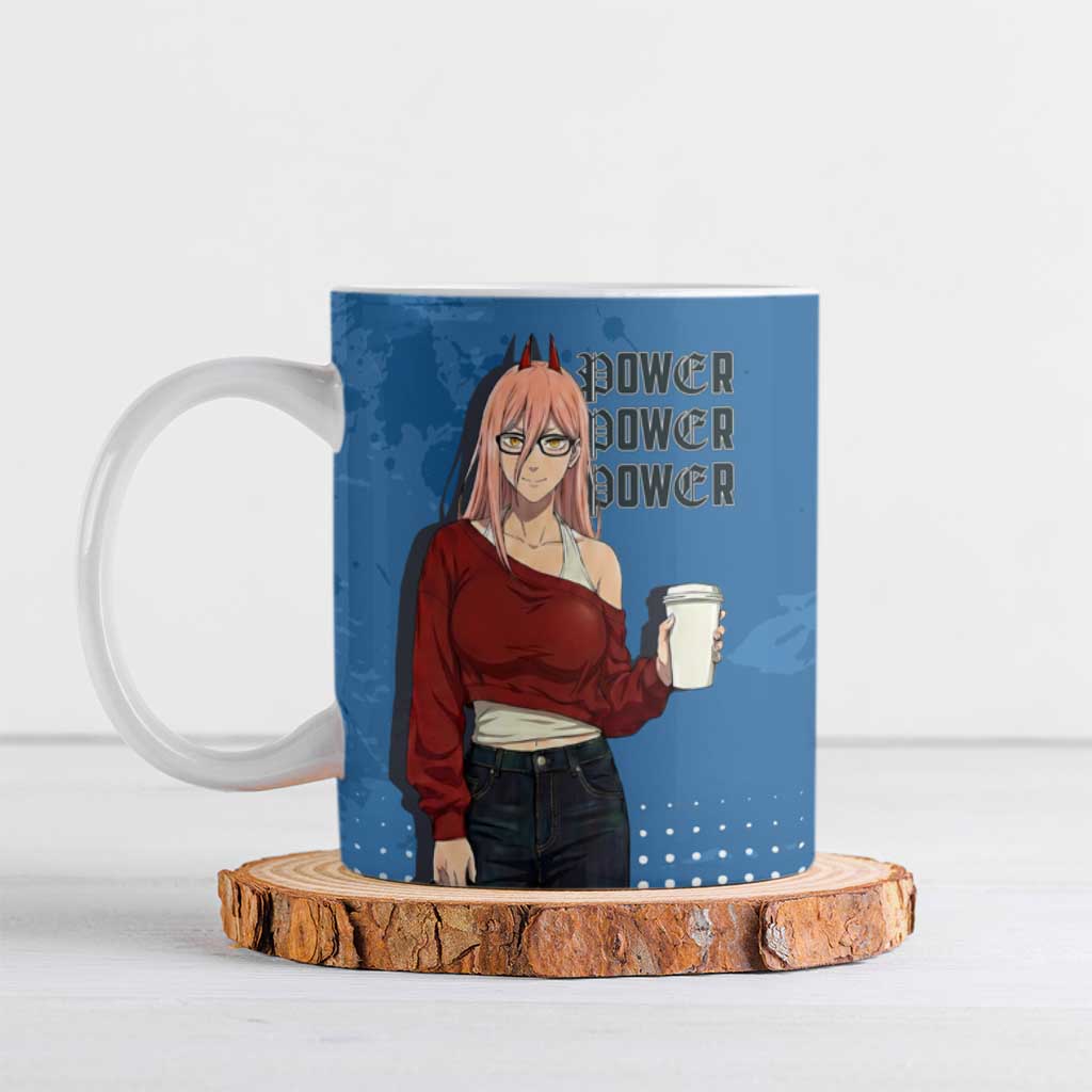 Power Chainsaw Man in Street Chic Ceramic Mug Bold Blue Anime Aesthetic with Power