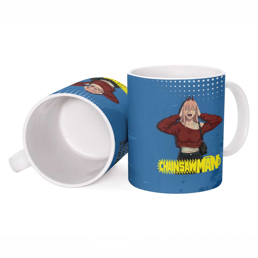 Power Chainsaw Man in Street Chic Ceramic Mug Bold Blue Anime Aesthetic with Power