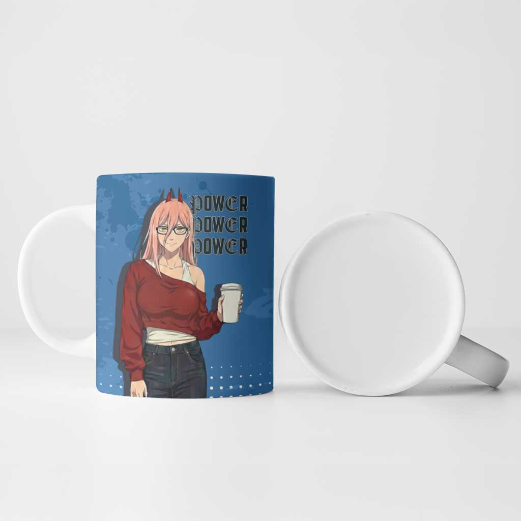 Power Chainsaw Man in Street Chic Ceramic Mug Bold Blue Anime Aesthetic with Power