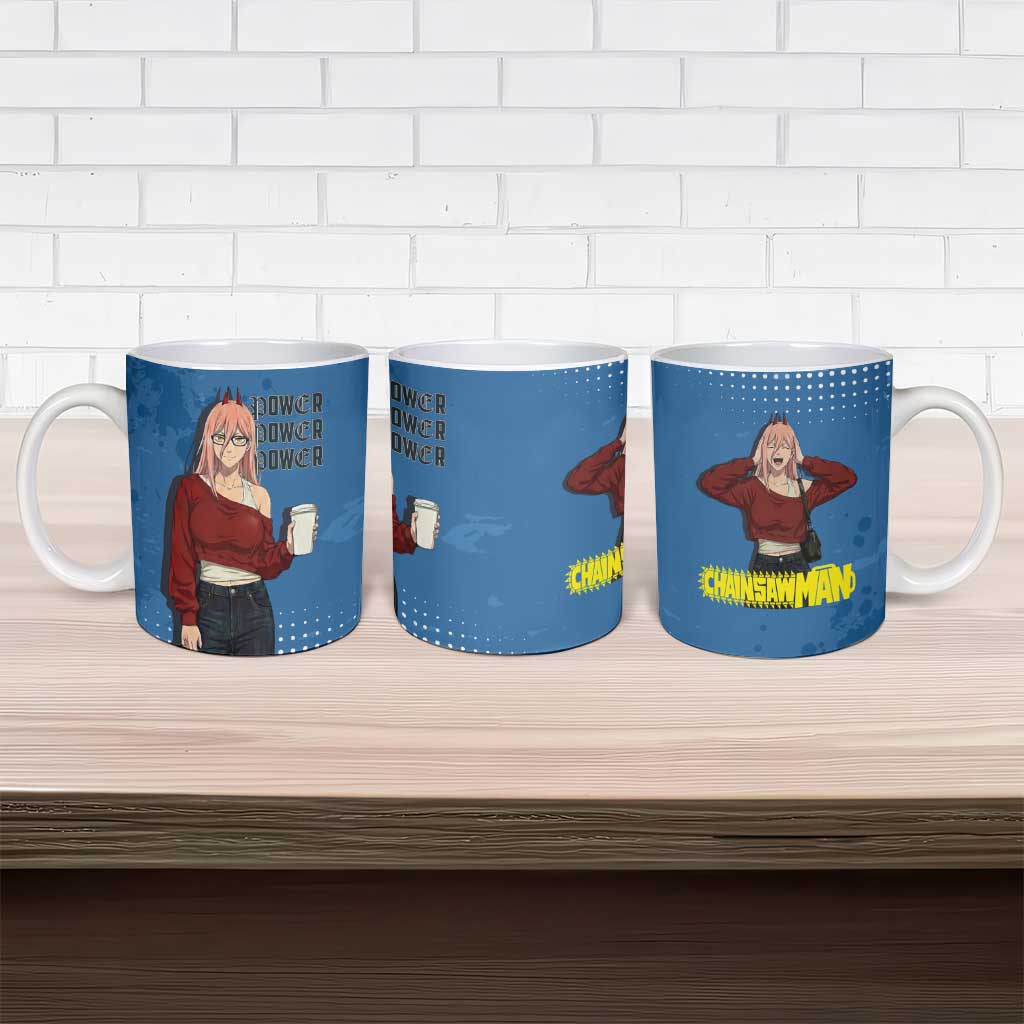 Power Chainsaw Man in Street Chic Ceramic Mug Bold Blue Anime Aesthetic with Power