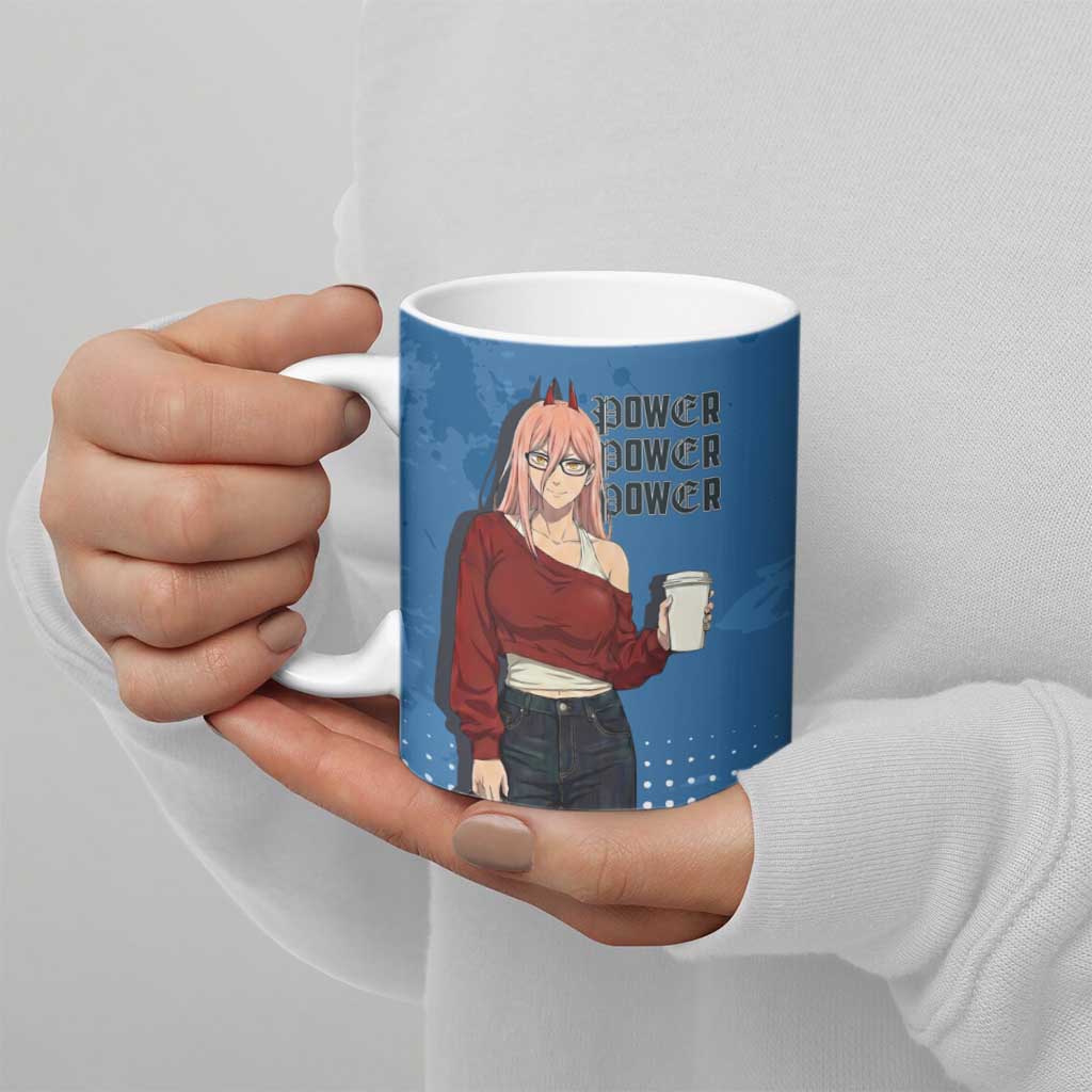 Power Chainsaw Man in Street Chic Ceramic Mug Bold Blue Anime Aesthetic with Power