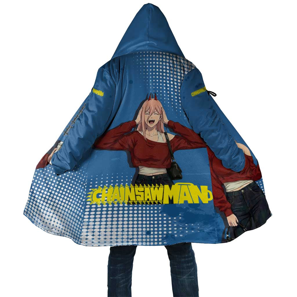 Power Chainsaw Man in Street Chic Cloak Bold Blue Anime Aesthetic with Power