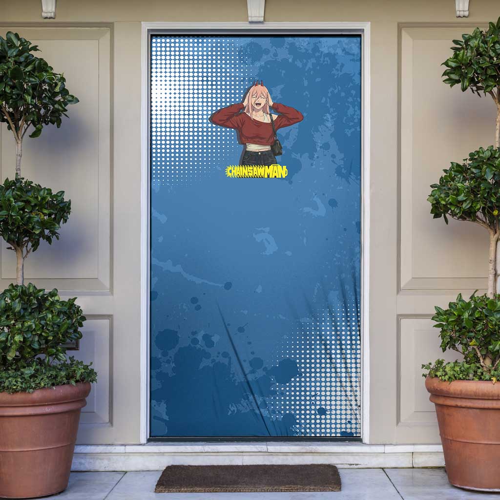 Power Chainsaw Man in Street Chic Door Cover Bold Blue Anime Aesthetic with Power