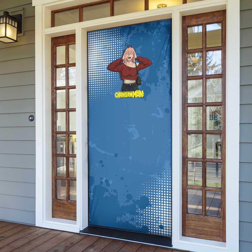 Power Chainsaw Man in Street Chic Door Cover Bold Blue Anime Aesthetic with Power