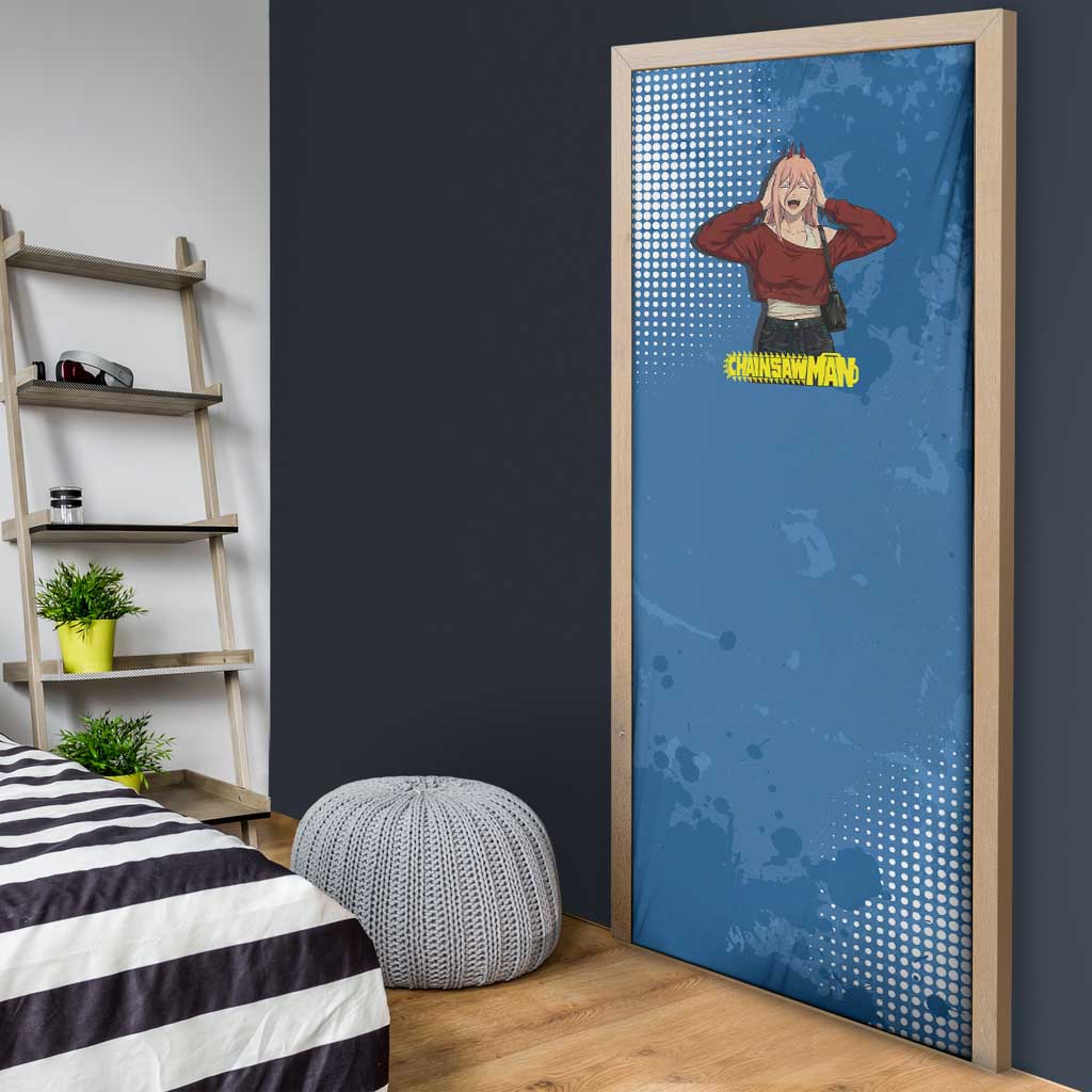 Power Chainsaw Man in Street Chic Door Cover Bold Blue Anime Aesthetic with Power