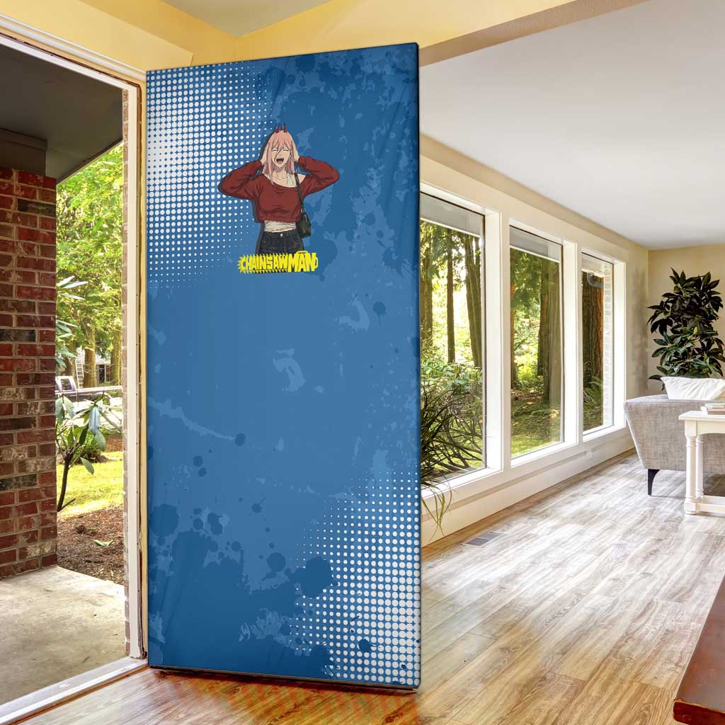Power Chainsaw Man in Street Chic Door Cover Bold Blue Anime Aesthetic with Power