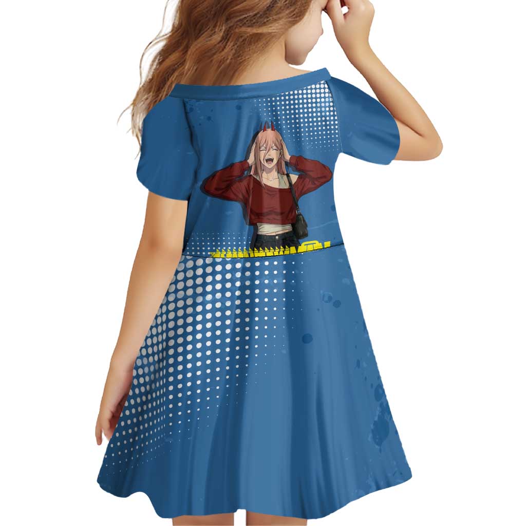 Power Chainsaw Man in Street Chic Family Matching Long Sleeve Bodycon Dress and Hawaiian Shirt Bold Blue Anime Aesthetic with Power