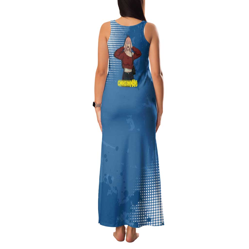 Power Chainsaw Man in Street Chic Family Matching Tank Maxi Dress and Hawaiian Shirt Bold Blue Anime Aesthetic with Power