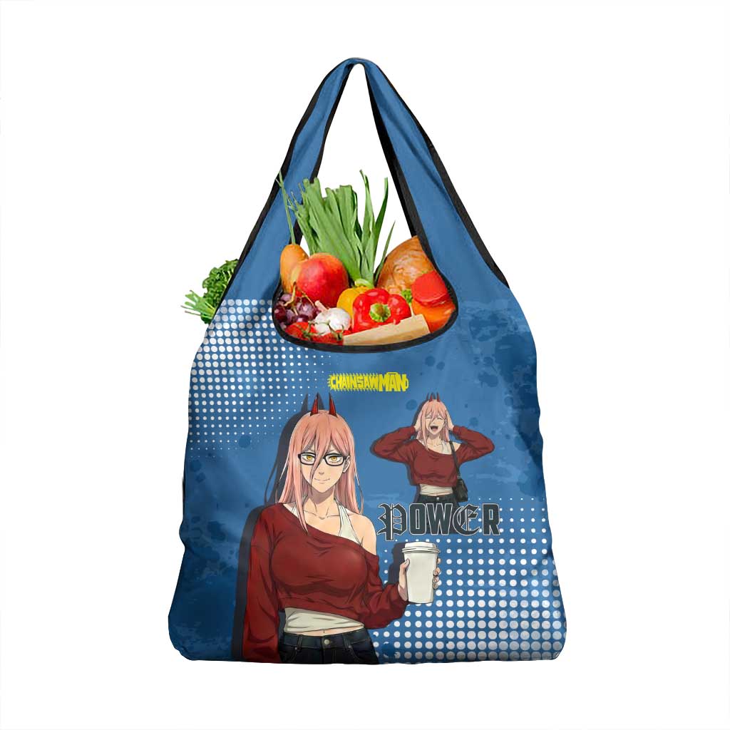 Power Chainsaw Man in Street Chic Grocery Bag Bold Blue Anime Aesthetic with Power