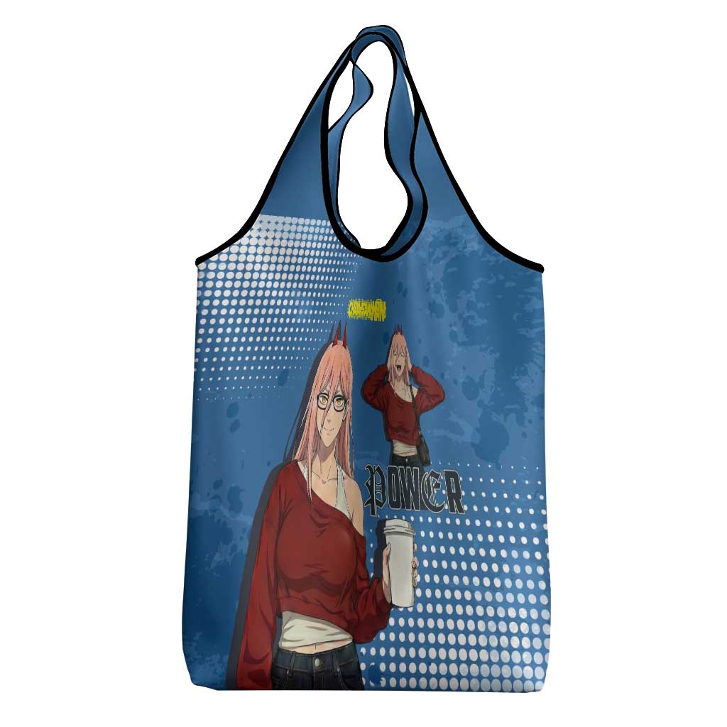 Power Chainsaw Man in Street Chic Grocery Bag Bold Blue Anime Aesthetic with Power