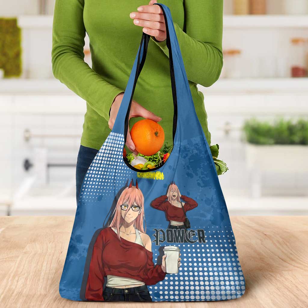 Power Chainsaw Man in Street Chic Grocery Bag Bold Blue Anime Aesthetic with Power