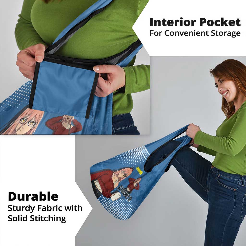Power Chainsaw Man in Street Chic Grocery Bag Bold Blue Anime Aesthetic with Power