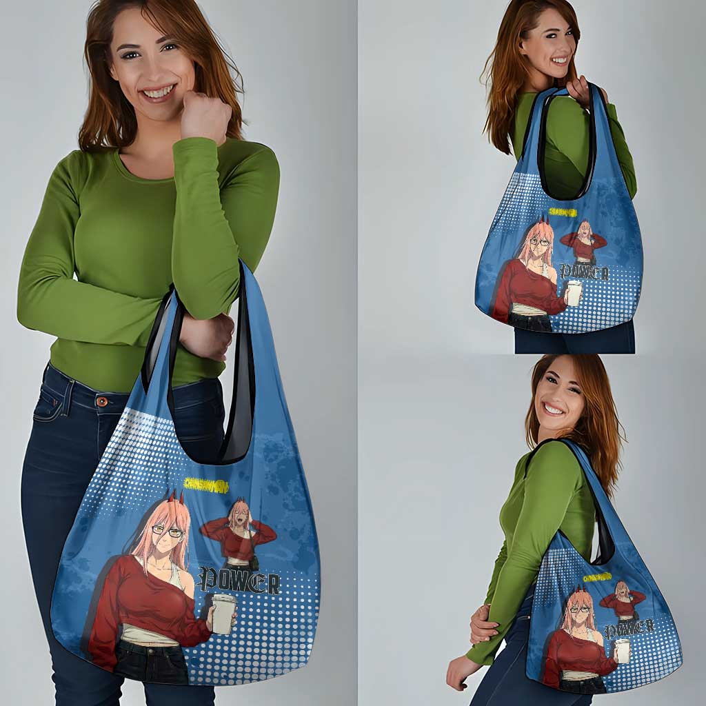 Power Chainsaw Man in Street Chic Grocery Bag Bold Blue Anime Aesthetic with Power