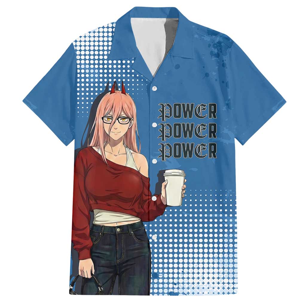 Power Chainsaw Man in Street Chic Hawaiian Shirt Bold Blue Anime Aesthetic with Power