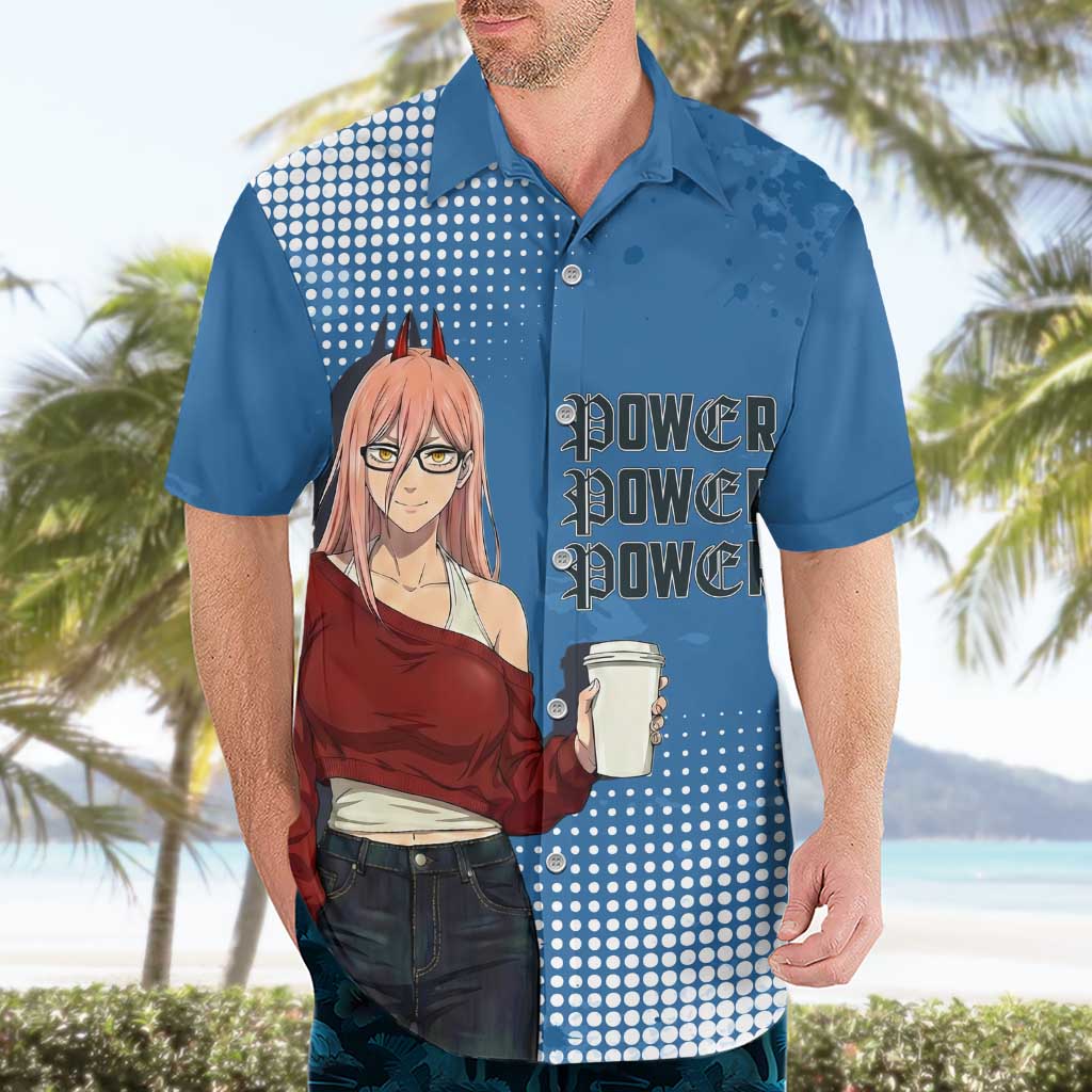Power Chainsaw Man in Street Chic Hawaiian Shirt Bold Blue Anime Aesthetic with Power