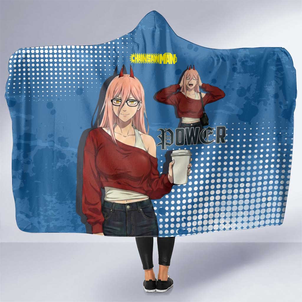 Power Chainsaw Man in Street Chic Hooded Blanket Bold Blue Anime Aesthetic with Power