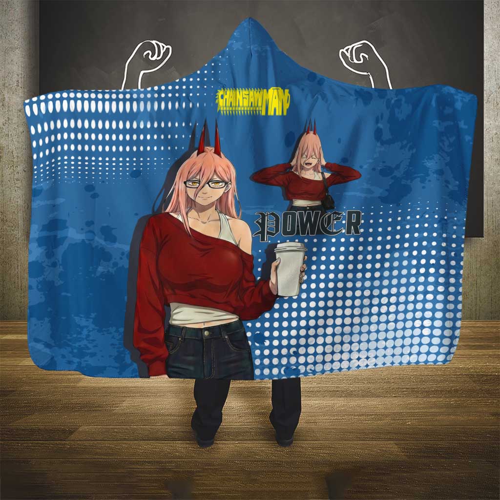 Power Chainsaw Man in Street Chic Hooded Blanket Bold Blue Anime Aesthetic with Power