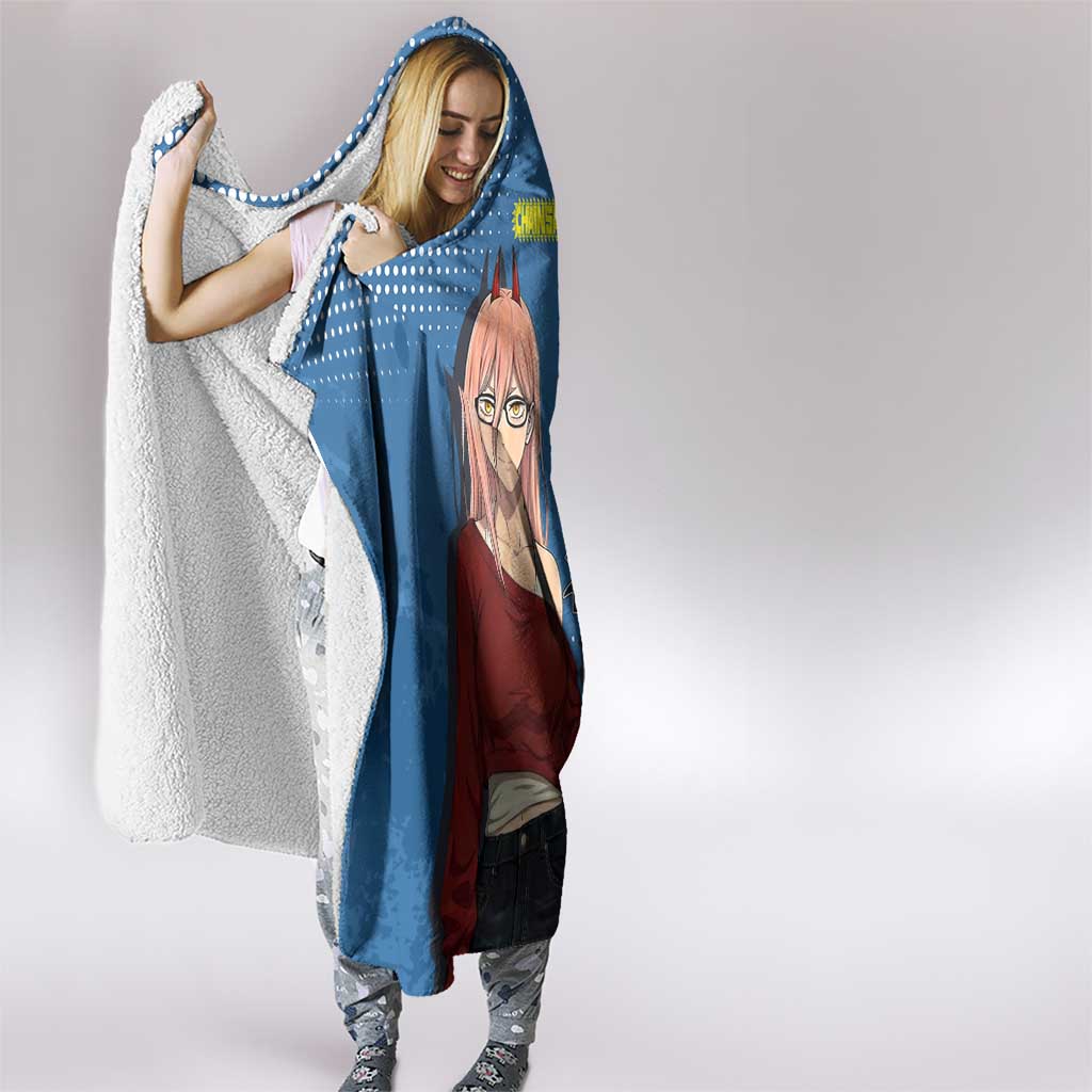 Power Chainsaw Man in Street Chic Hooded Blanket Bold Blue Anime Aesthetic with Power