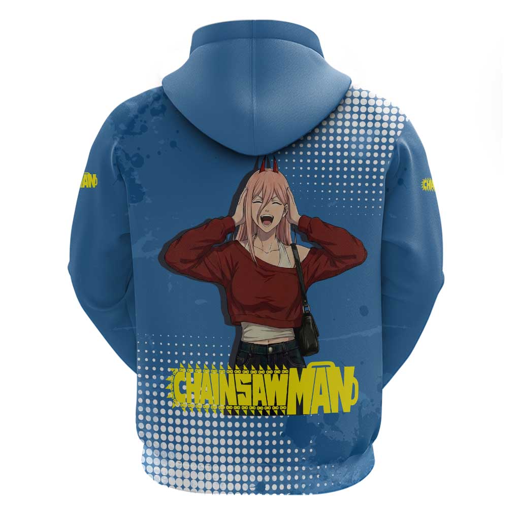 Power Chainsaw Man in Street Chic Hoodie Bold Blue Anime Aesthetic with Power