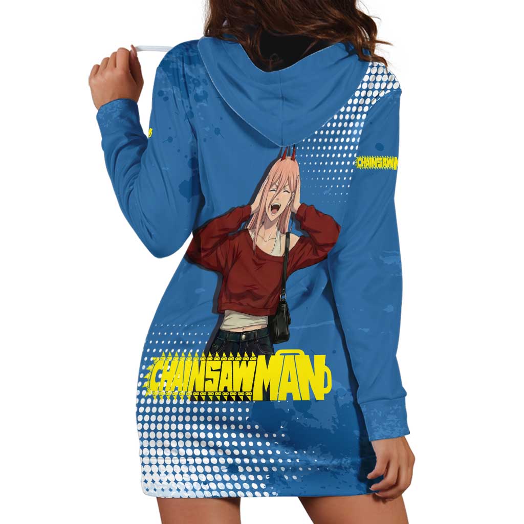 Power Chainsaw Man in Street Chic Hoodie Dress Bold Blue Anime Aesthetic with Power