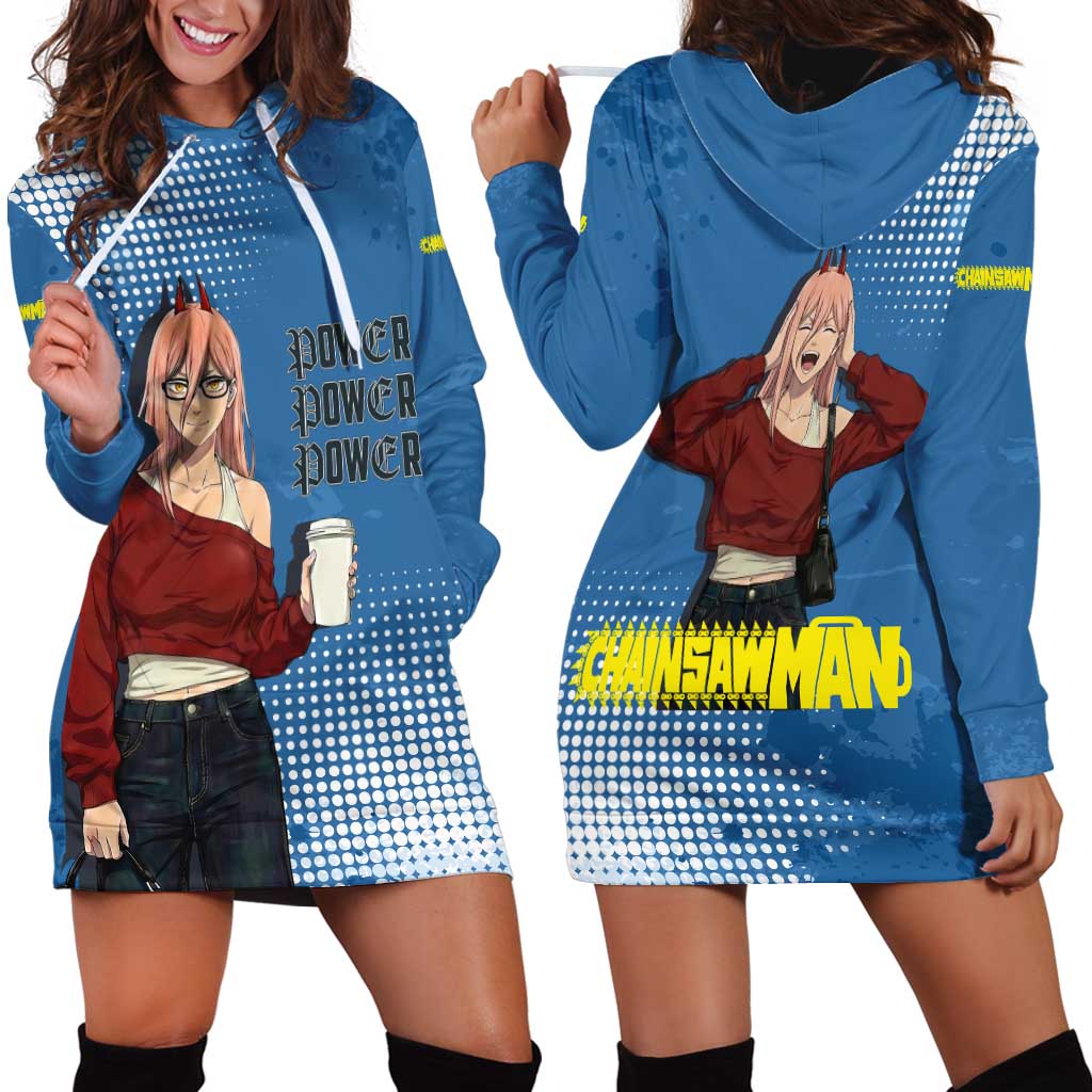 Power Chainsaw Man in Street Chic Hoodie Dress Bold Blue Anime Aesthetic with Power
