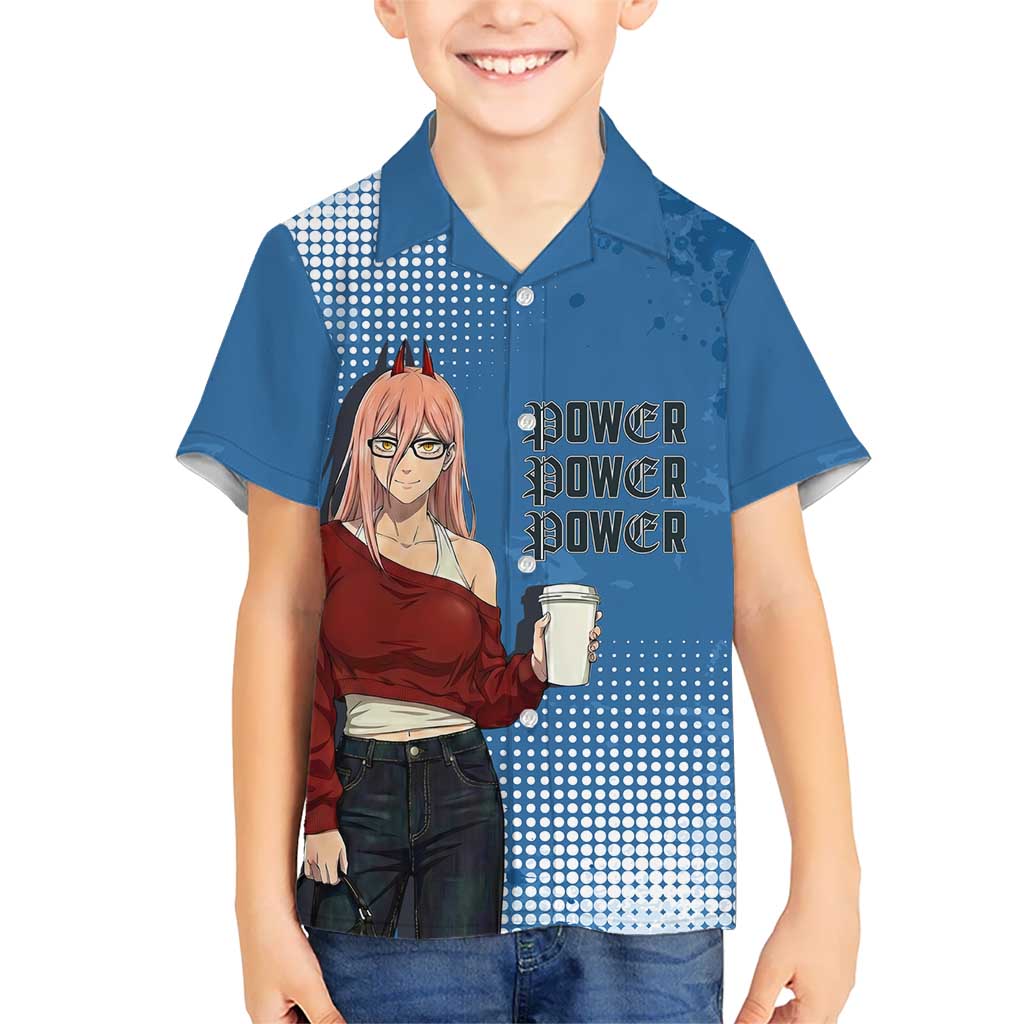 Power Chainsaw Man in Street Chic Kid Hawaiian Shirt Bold Blue Anime Aesthetic with Power