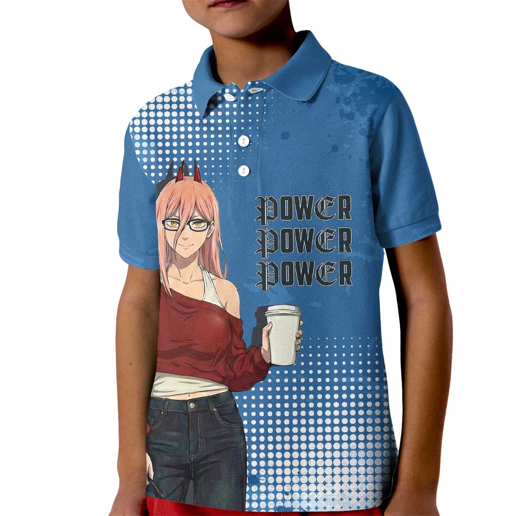 Power Chainsaw Man in Street Chic Kid Polo Shirt Bold Blue Anime Aesthetic with Power