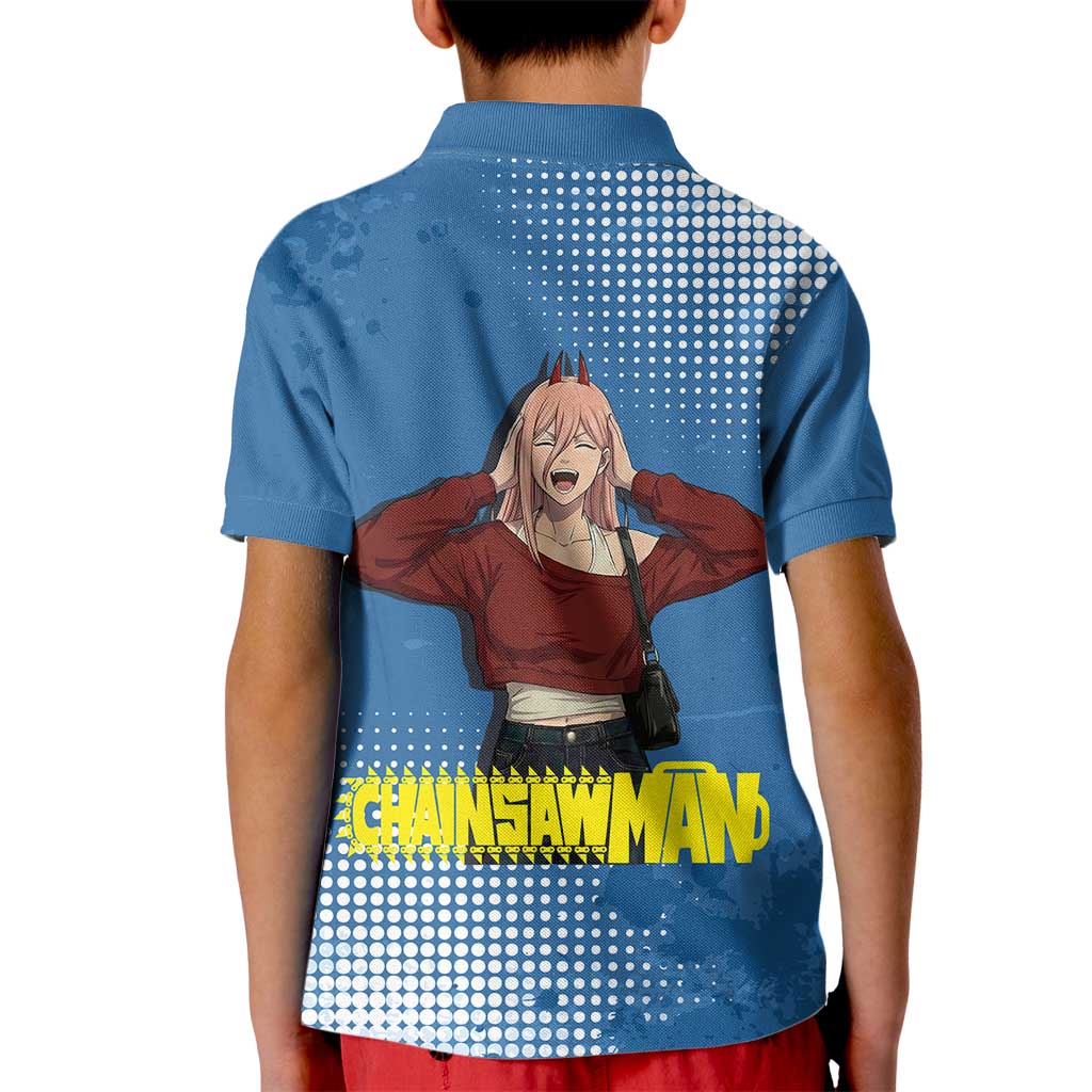 Power Chainsaw Man in Street Chic Kid Polo Shirt Bold Blue Anime Aesthetic with Power