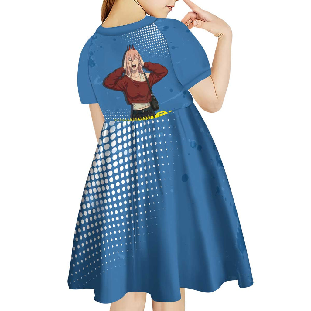 Power Chainsaw Man in Street Chic Kid Short Sleeve Dress Bold Blue Anime Aesthetic with Power