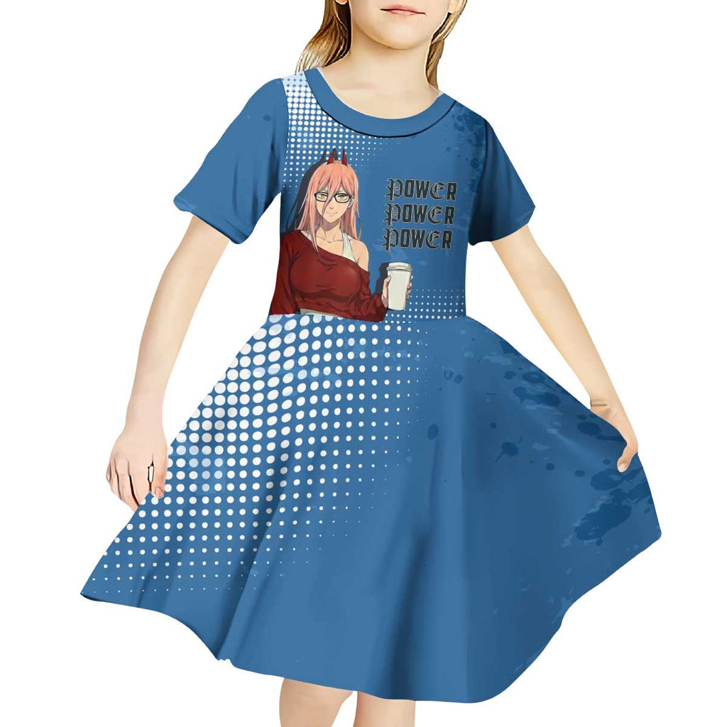 Power Chainsaw Man in Street Chic Kid Short Sleeve Dress Bold Blue Anime Aesthetic with Power