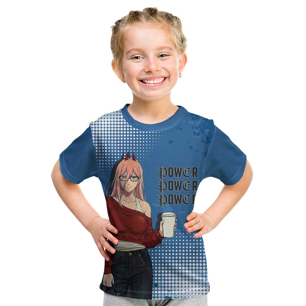 Power Chainsaw Man in Street Chic Kid T Shirt Bold Blue Anime Aesthetic with Power