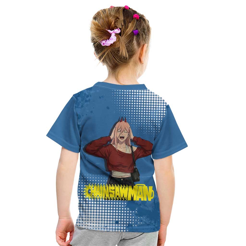 Power Chainsaw Man in Street Chic Kid T Shirt Bold Blue Anime Aesthetic with Power