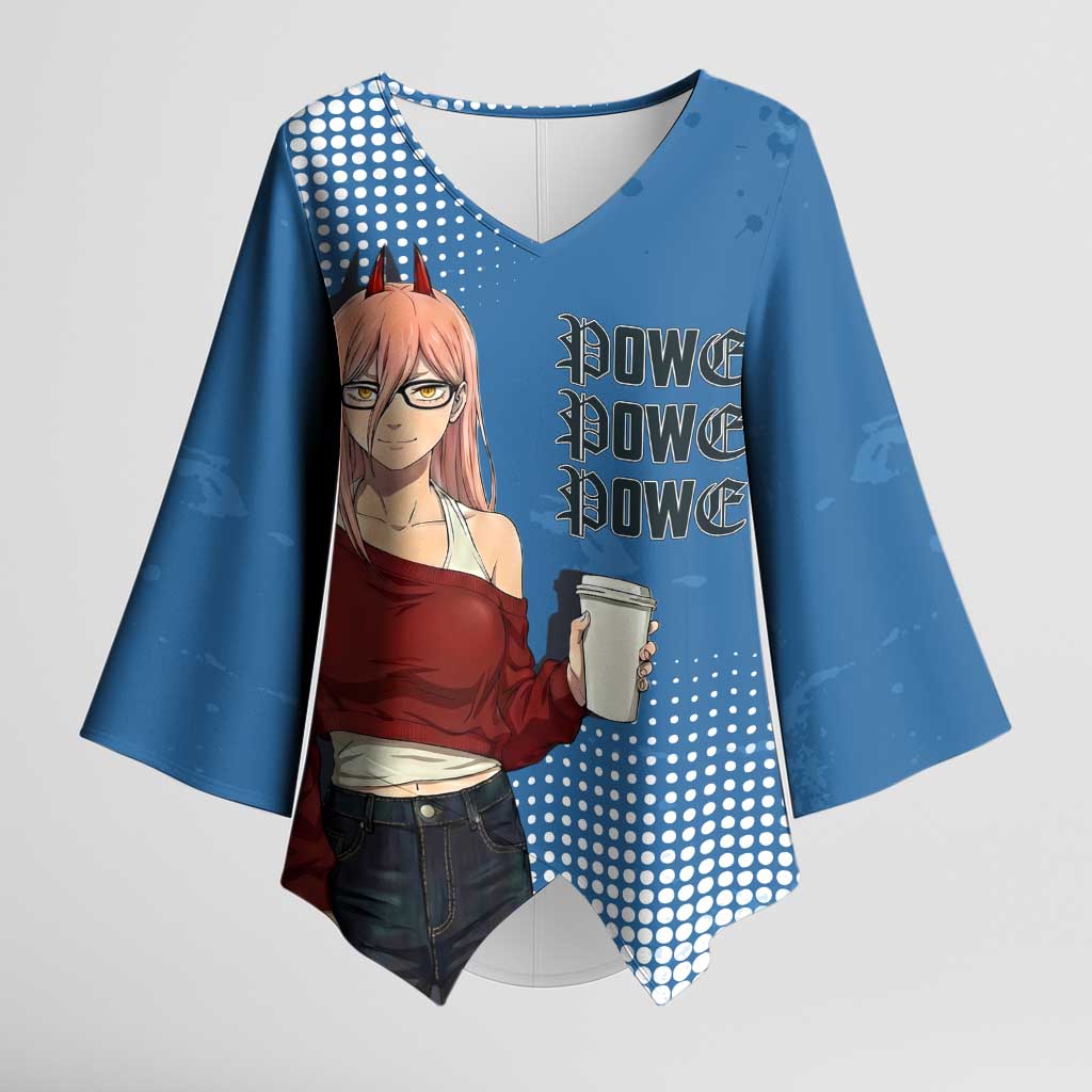 Power Chainsaw Man in Street Chic Kimono Sleeve Blouse Bold Blue Anime Aesthetic with Power