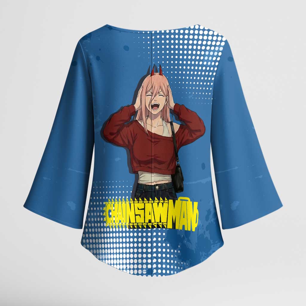 Power Chainsaw Man in Street Chic Kimono Sleeve Blouse Bold Blue Anime Aesthetic with Power