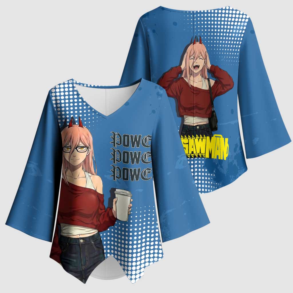 Power Chainsaw Man in Street Chic Kimono Sleeve Blouse Bold Blue Anime Aesthetic with Power