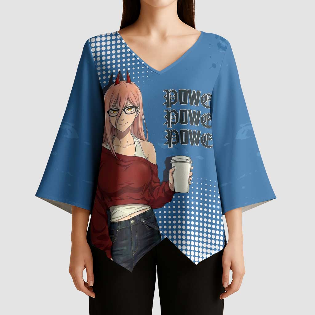 Power Chainsaw Man in Street Chic Kimono Sleeve Blouse Bold Blue Anime Aesthetic with Power