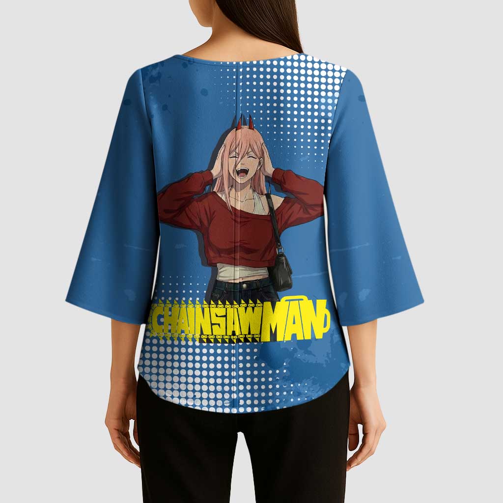 Power Chainsaw Man in Street Chic Kimono Sleeve Blouse Bold Blue Anime Aesthetic with Power