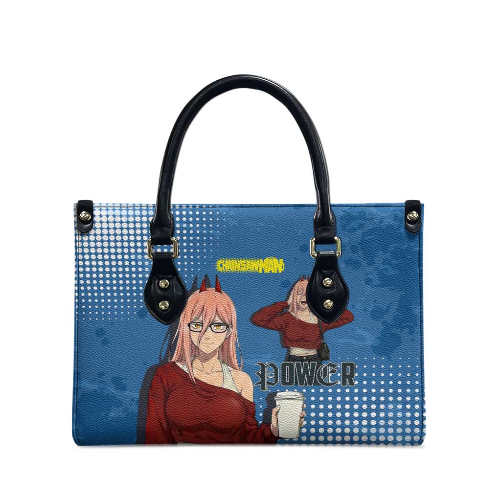 Power Chainsaw Man in Street Chic Leather Bag Bold Blue Anime Aesthetic with Power