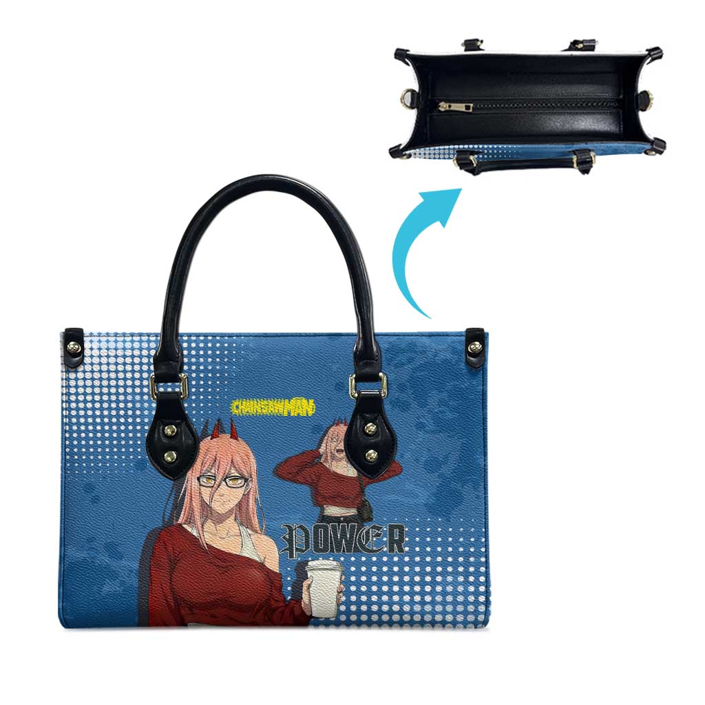 Power Chainsaw Man in Street Chic Leather Bag Bold Blue Anime Aesthetic with Power